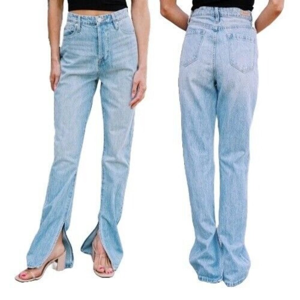 BlankNYC Cooper Long Slim Straight Leg Jeans 30 Button Fly Hem Slit Adrenaline
